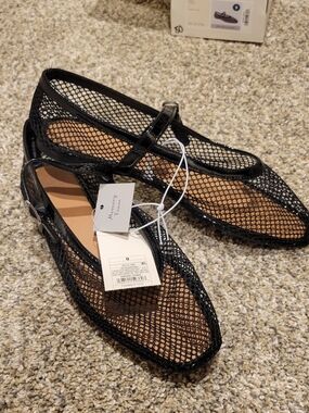 Black Mesh Mary Jane Flats